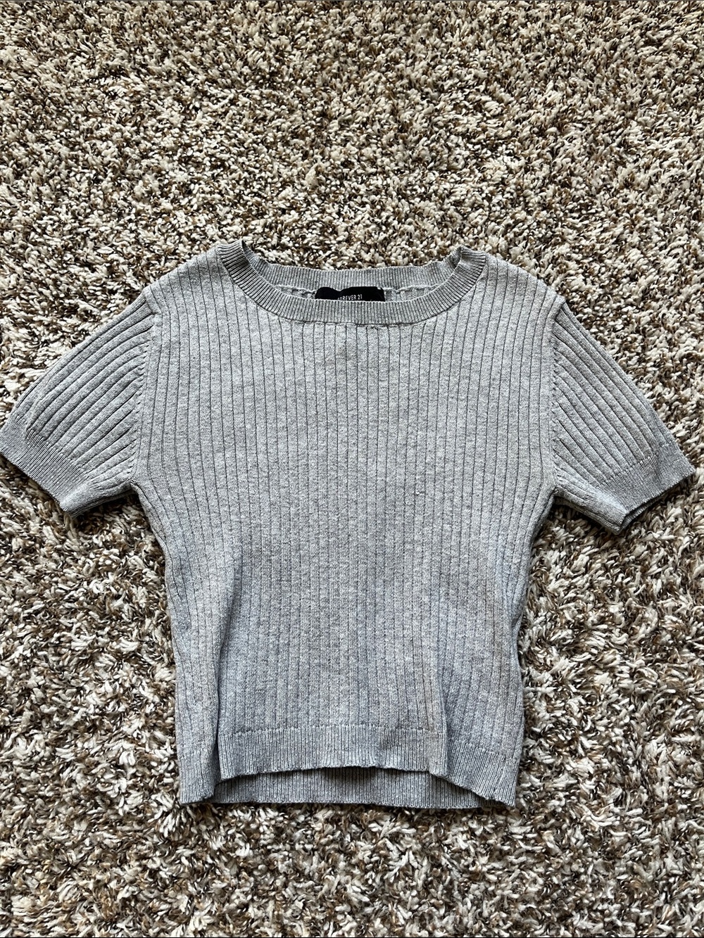 Forever 21 Ribbed Short Sleeve Crop Top — Light Gray